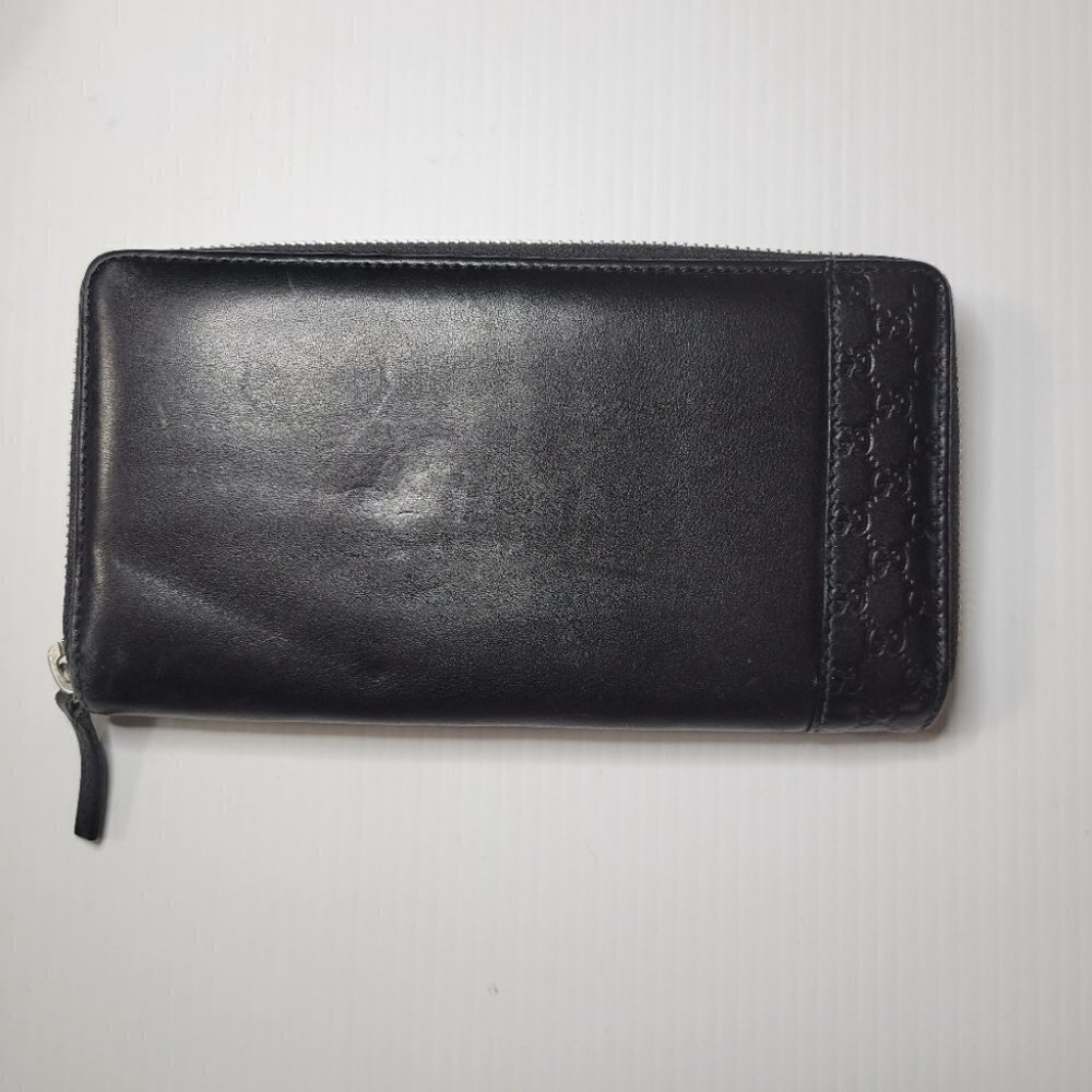 GUCCI  embossed leather logo zip around long wallet black - Picture 2 of 15